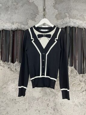 🚩steal Thom Browne Black & Cream Bow-Tux Cardigan